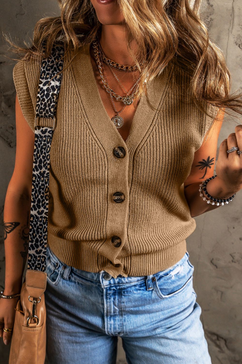 Hazel Blues® |  Button Up V-Neck Sweater Vest