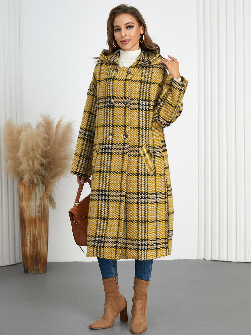 Hazel Blues® |  Plaid Double-Breasted Long Sleeve Longline Coat