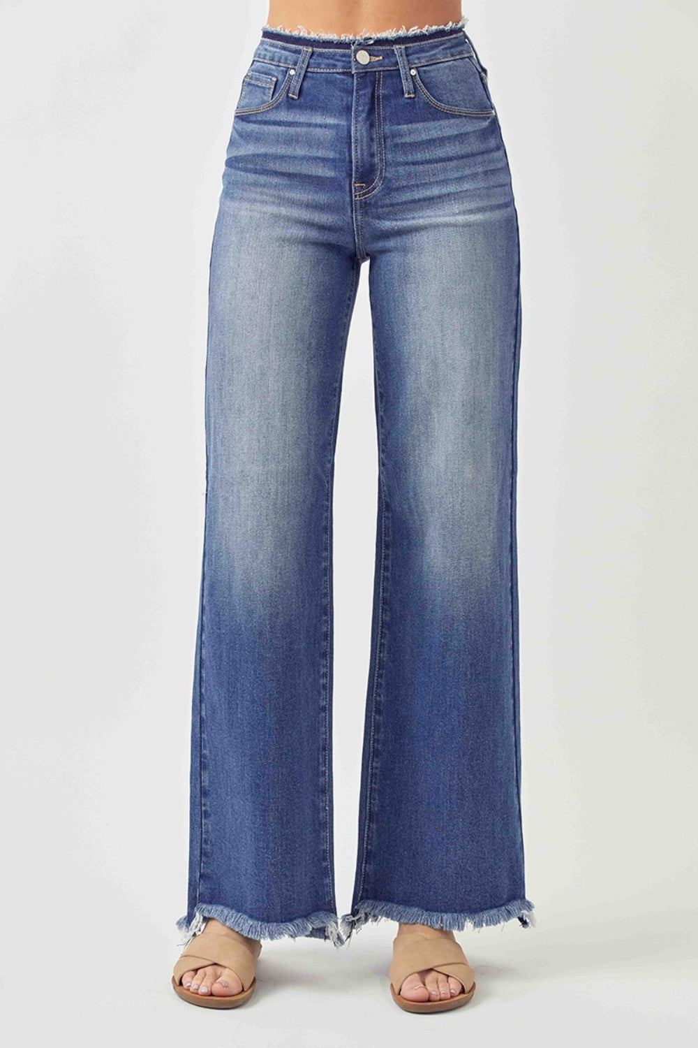 Hazel Blues® |  RISEN High Waist Raw Hem Wide Leg Jeans