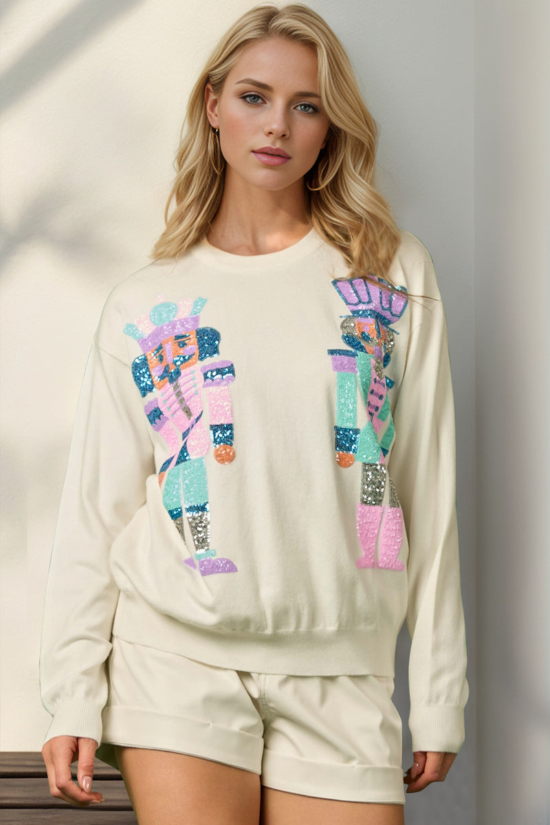 Hazel Blues® |  Double Take Sequin Nutcracker Long Sleeve Sweater