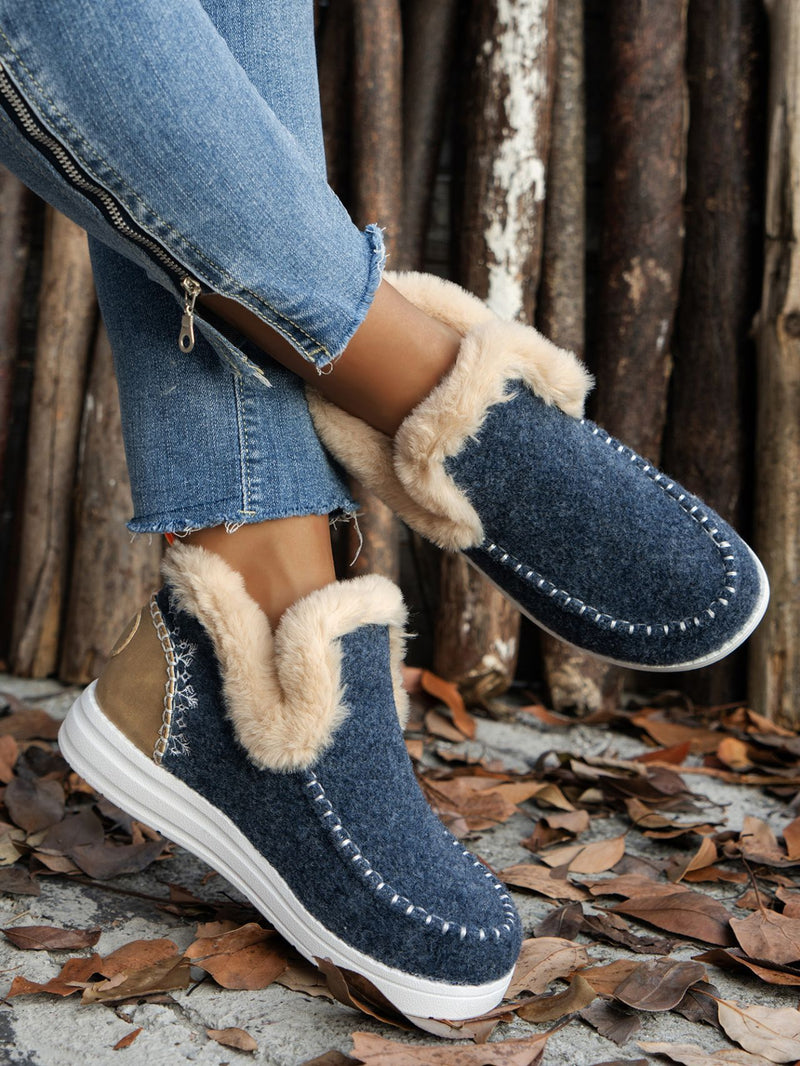 Hazel Blues® |  Furry Suede Round Toe Flat Sneakers