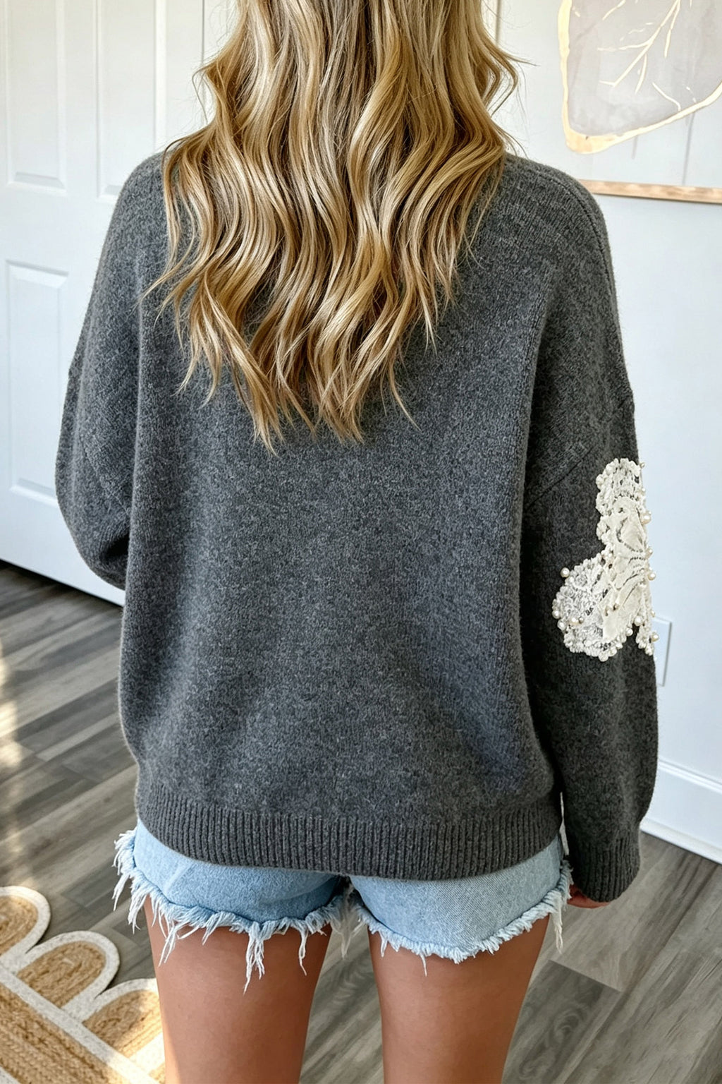 Magnolia Joy Dark Grey Floral Sweater