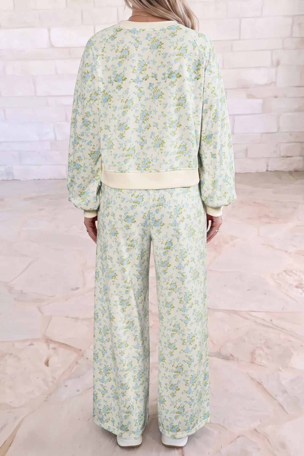 Hazel Rose Blue Floral Wide-Leg Pants Set