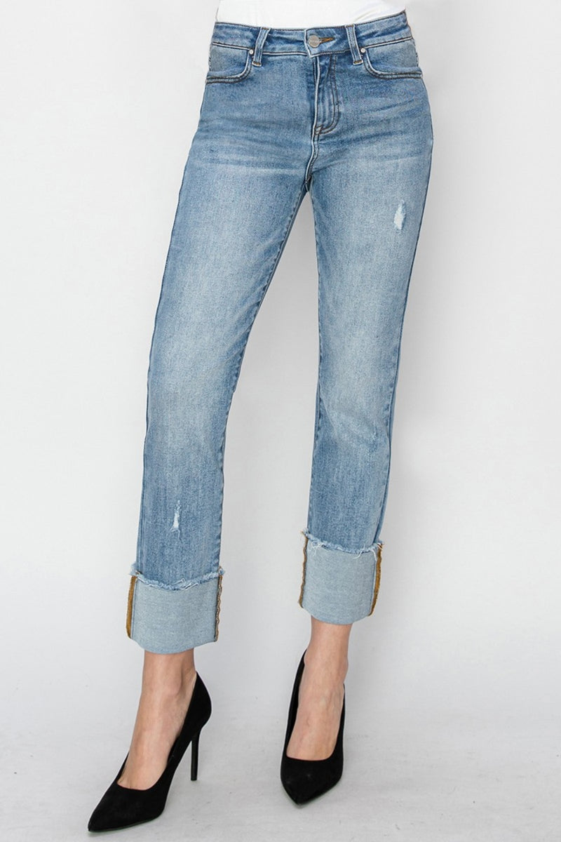 Hazel Blues® |  RISEN High Rise Cuffed Slim Straight Jeans