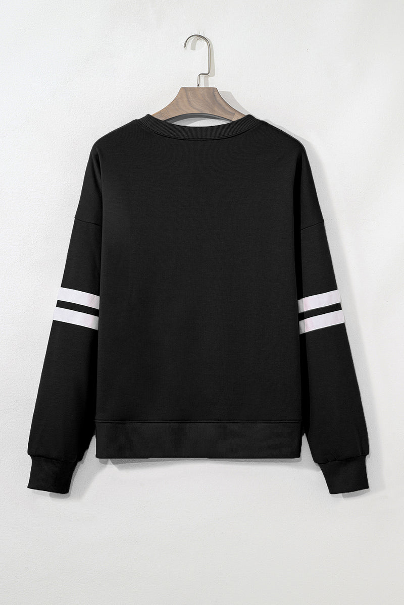 Hazel Blues® |  Evergreen Varsity Striped Detail Drop Shoulder Oversized Sweatshirt