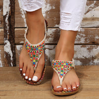 Hazel Blues® |  PU Leather Beaded Flat Sandals