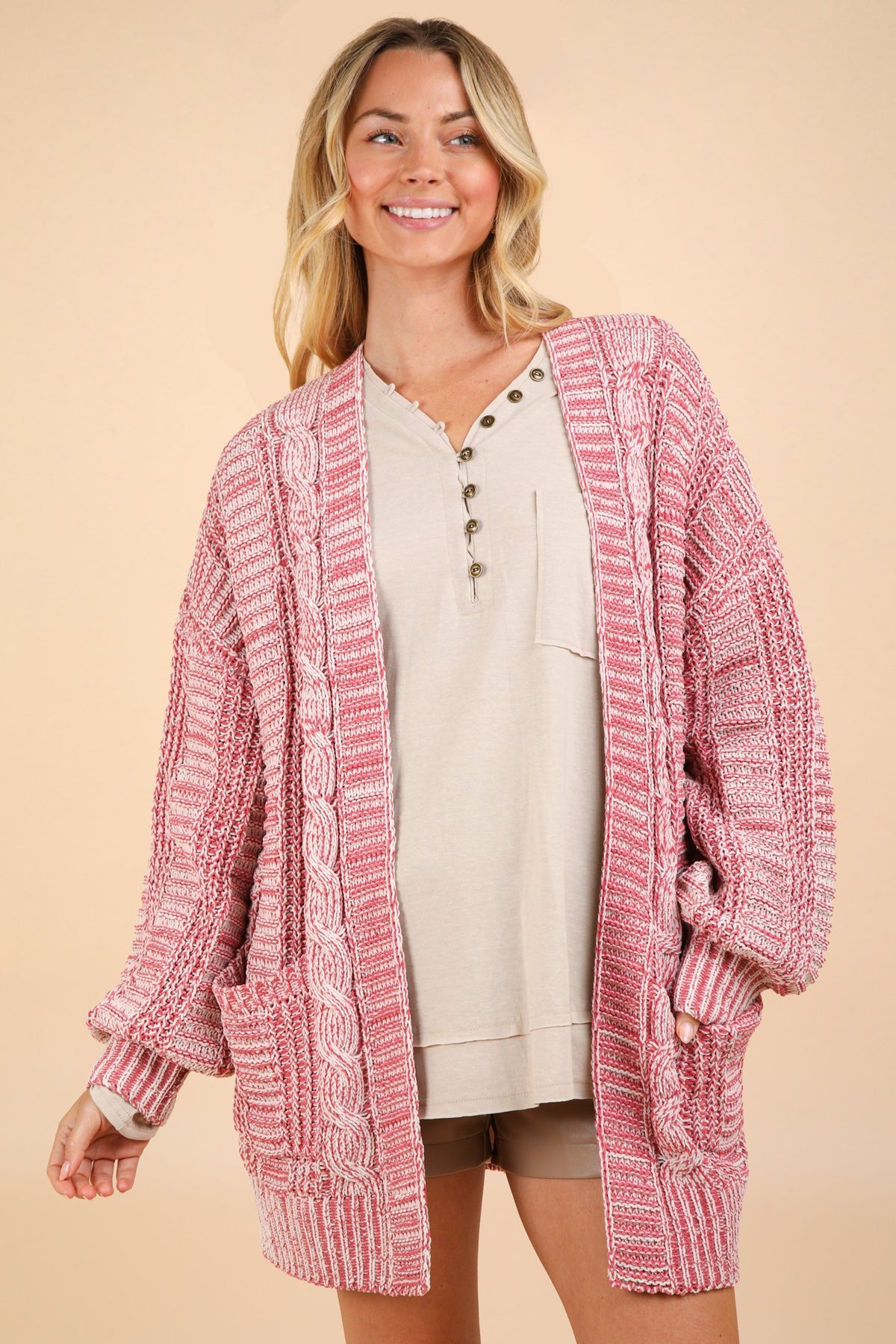 Hazel Blues® |  VERY J Cable Knit Open Front Cardigan