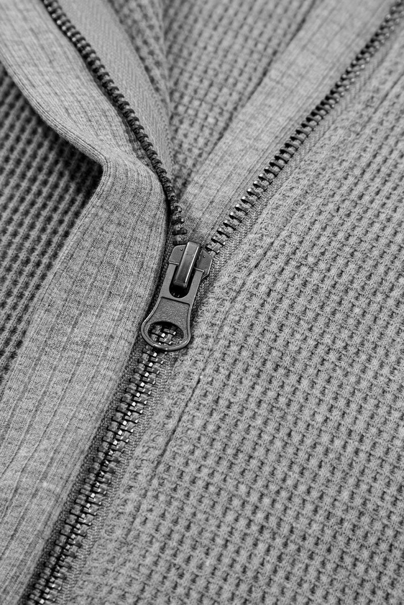Hazel Blues® |  Gray Waffle Splicing Zip Up Front Button Hooded Jacket