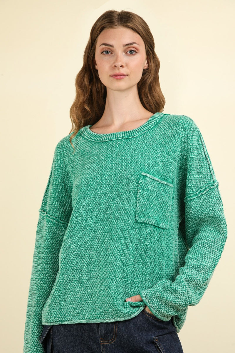 Hazel Blues® |  VERY J Mineral Washed Exposed Seam Sweater