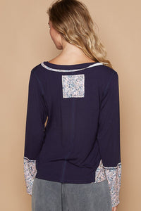 Hazel Blues® |  POL V-Neck Long Sleeve Floral Number Patch T-Shirt