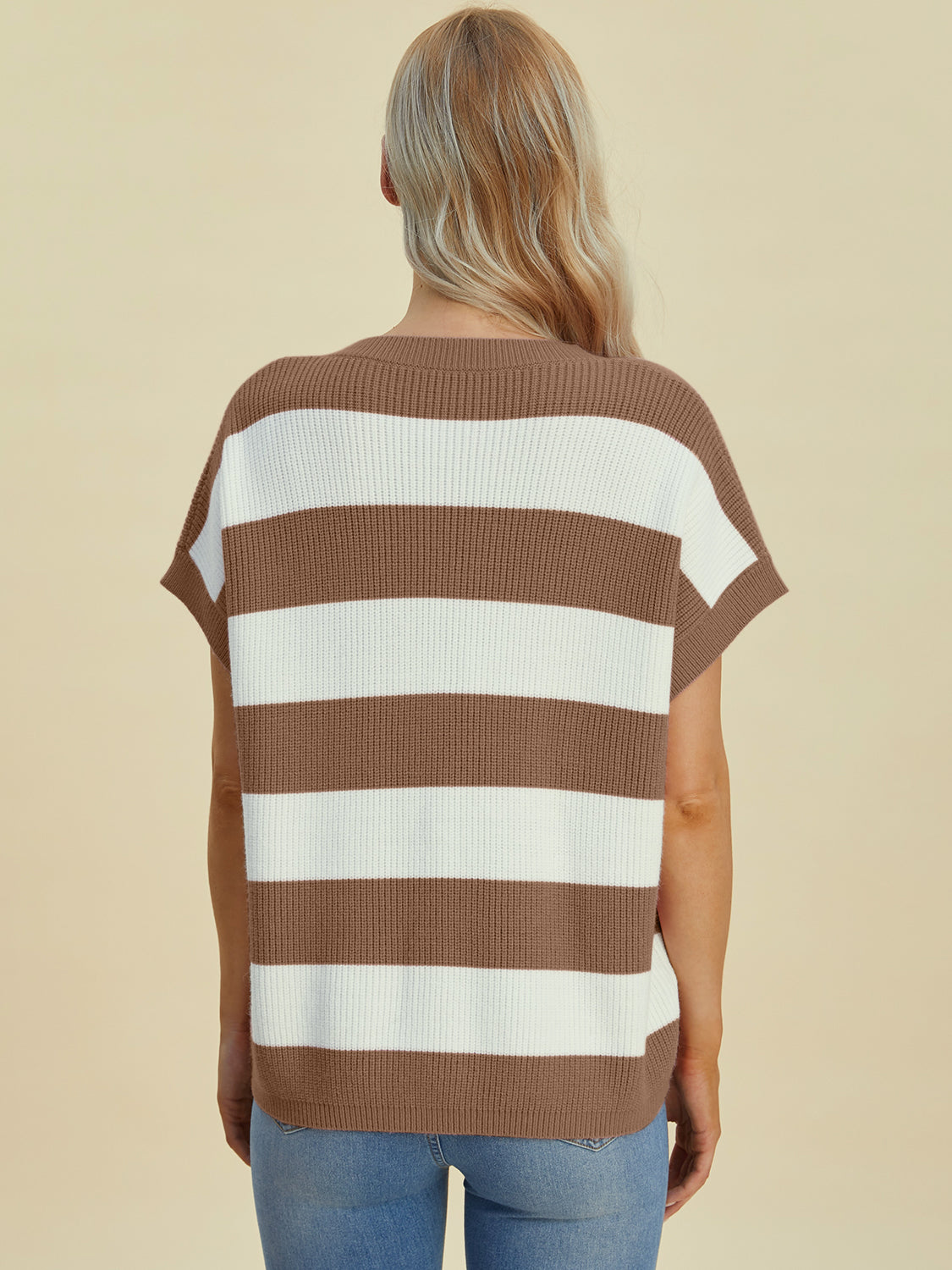 Hazel Blues® |  Double Take Striped V-Neck Short Sleeve Sweater