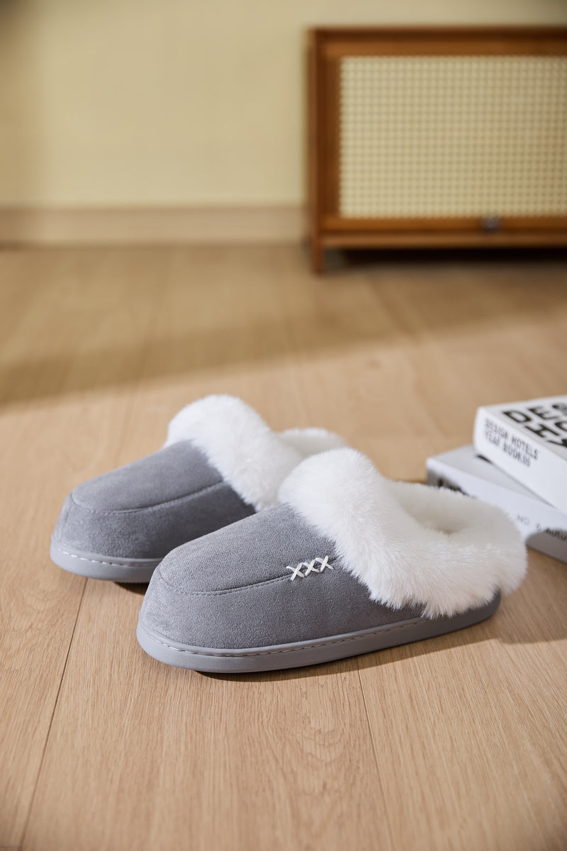 Hazel Blues® |  Fluff Trim Round Toe Flat Slippers