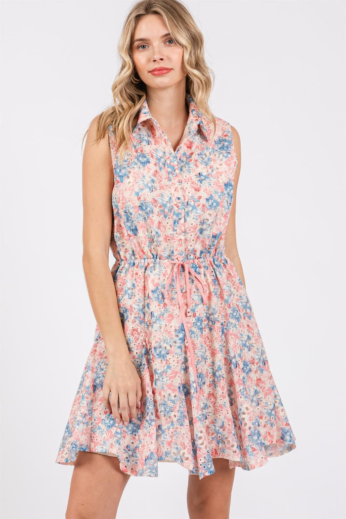 Hazel Blues® |  GeeGee Floral Eyelet Sleeveless Mini Dress