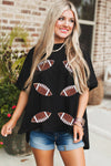 Hazel Blues® |  Black Sequin Football Patched Crewneck Loose T Shirt