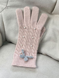 Hazel Blues® |  Thermal Pearl Detail Bow Five-Finger Gloves