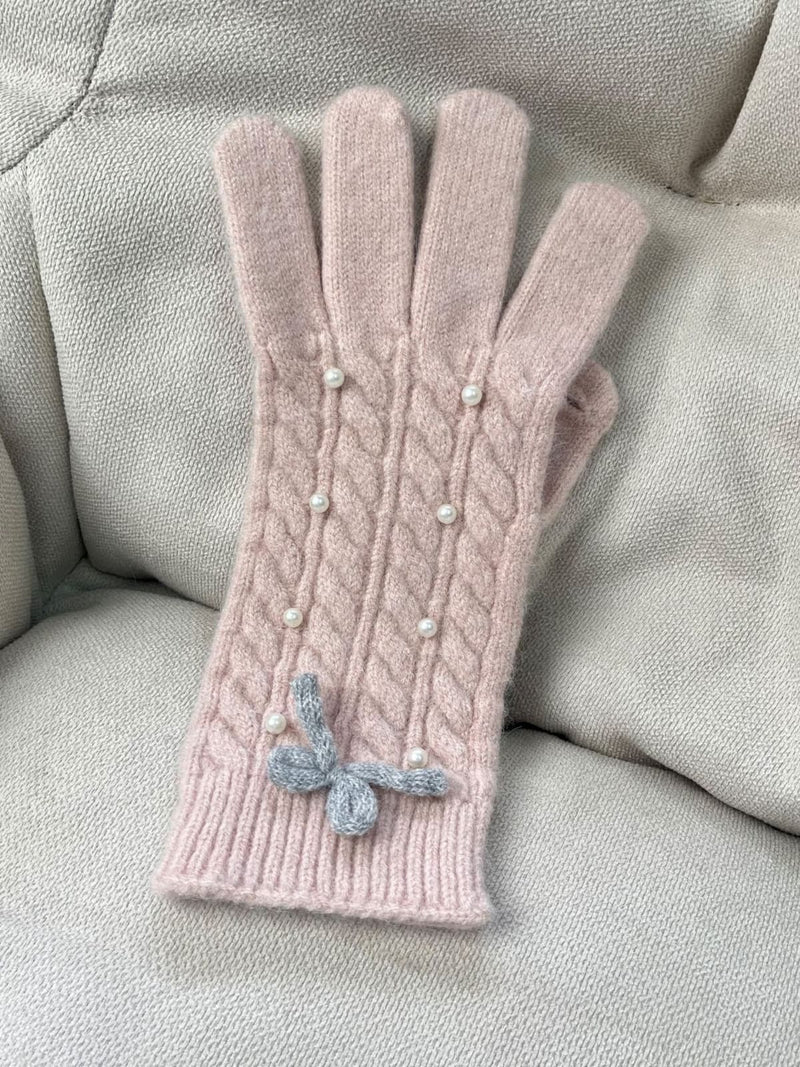 Hazel Blues® |  Thermal Pearl Detail Bow Five-Finger Gloves