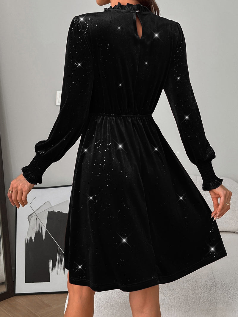 Hazel Blues | Glitter Mock Neck Long Sleeve Mini Dress Hazel Blues | Glitter Mock Neck Long Sleeve Mini Dress