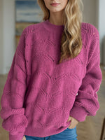 Hazel Blues® |  Openwork Round Neck Dropped Shoulder Sweater