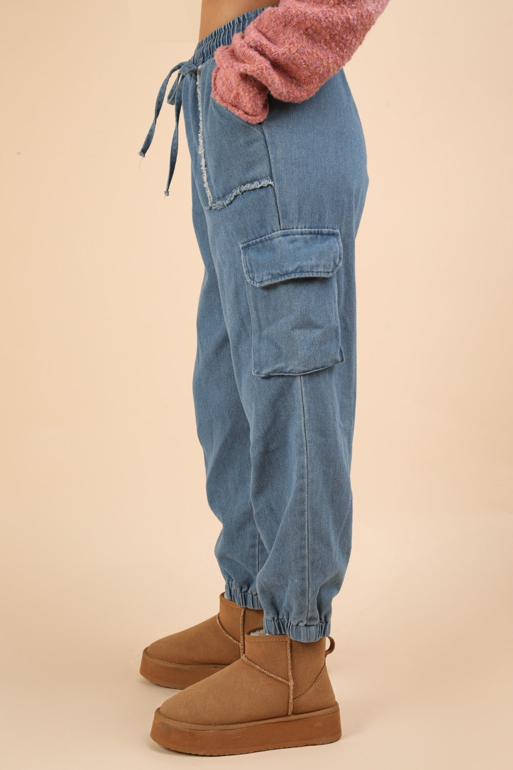 Hazel Blues® |  VERY J Washed Drawstring Jogger Cargo Jeans