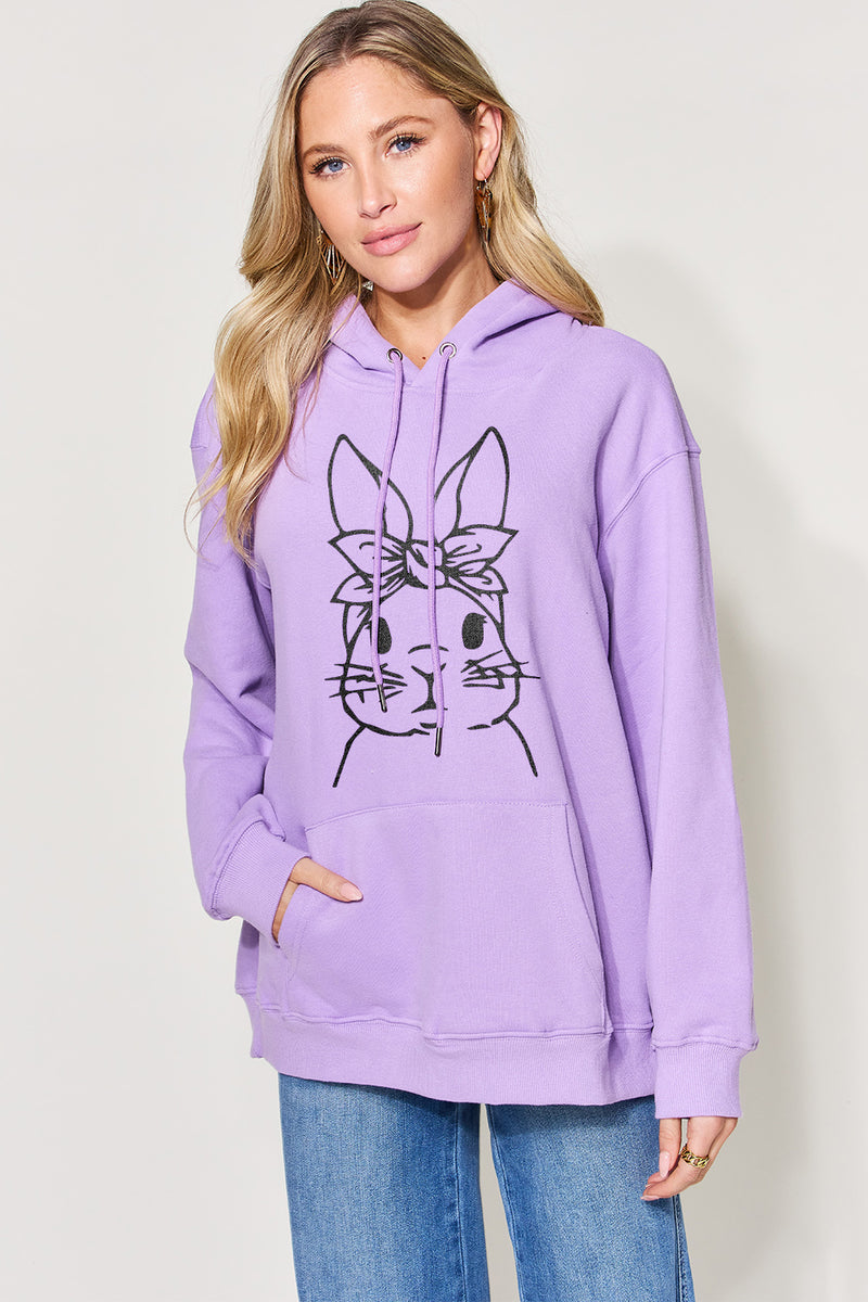 Hazel Blues® |  Easter Bunny Graphic Drawstring Long Sleeve Hoodie