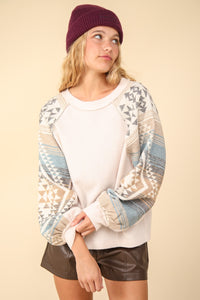 Hazel Blues® |  VERY J Printed Long Sleeve Round Neck Knit Top