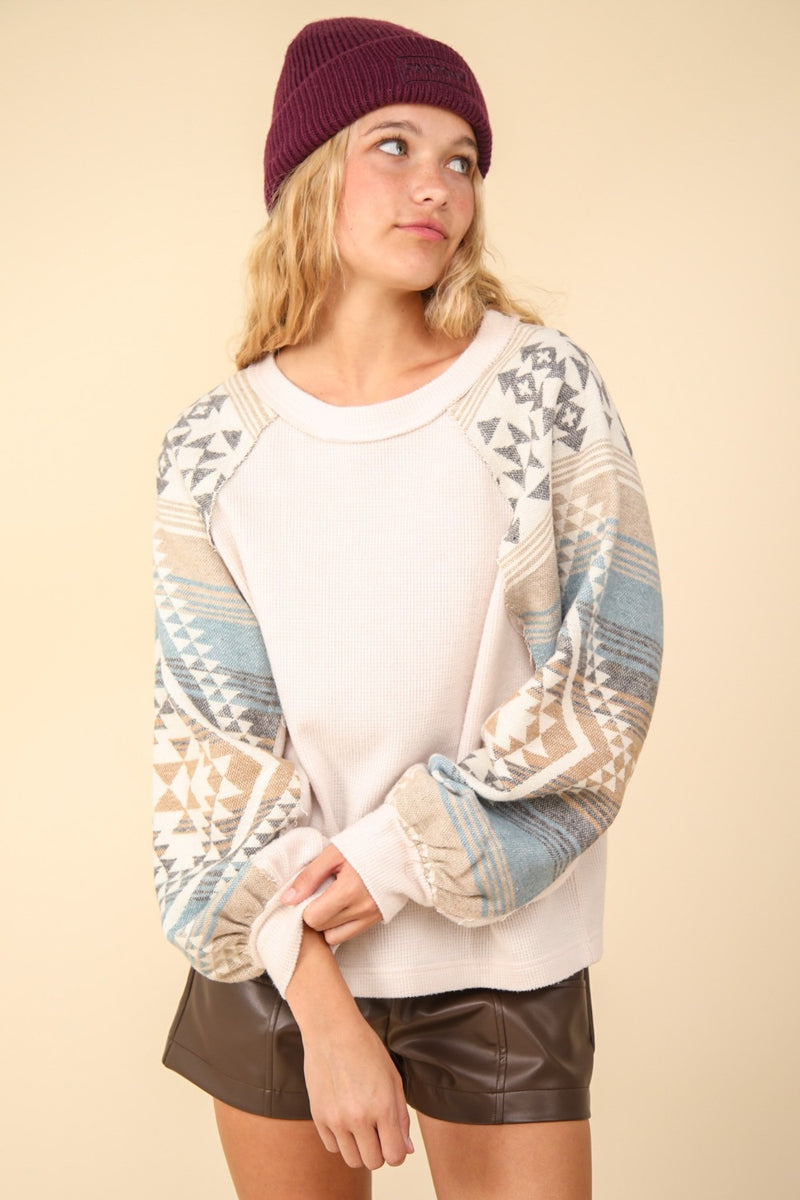 Hazel Blues® |  VERY J Printed Long Sleeve Round Neck Knit Top