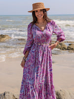 Hazel Blues® |  Printed Tie Neck Balloon Sleeve Maxi Dress