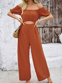 Hazel Blues® |  Cutout Off Shoulder Wide Leg Jumpsuit