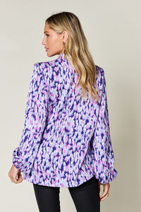 Hazel Blues® |  Double Take Printed Ruffle Trim Balloon Sleeve Shirt