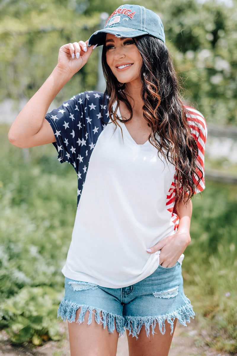 Hazel Blues® |  US Flag V-Neck Tee Shirt