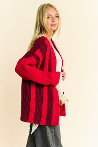 Hazel Blues® |  Davi & Dani Cable-Knit Color Block Open Front Cardigan