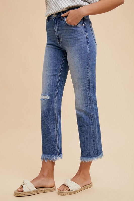 Hazel Blues® |  Annie Wear Distressed Raw Hem Straight Leg Cropped Jeans