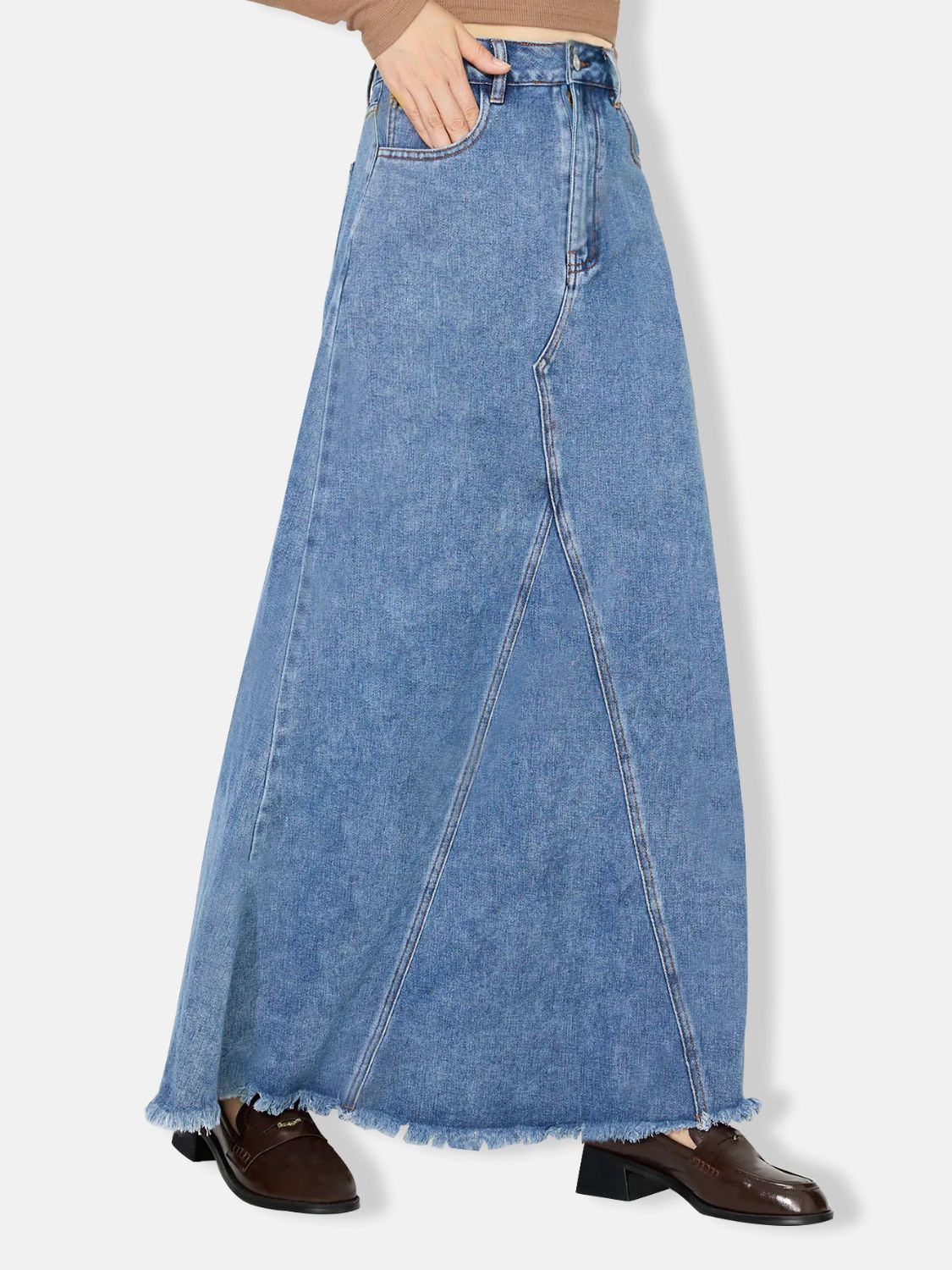 Hazel Blues® |  Raw Hem Maxi Denim Skirt