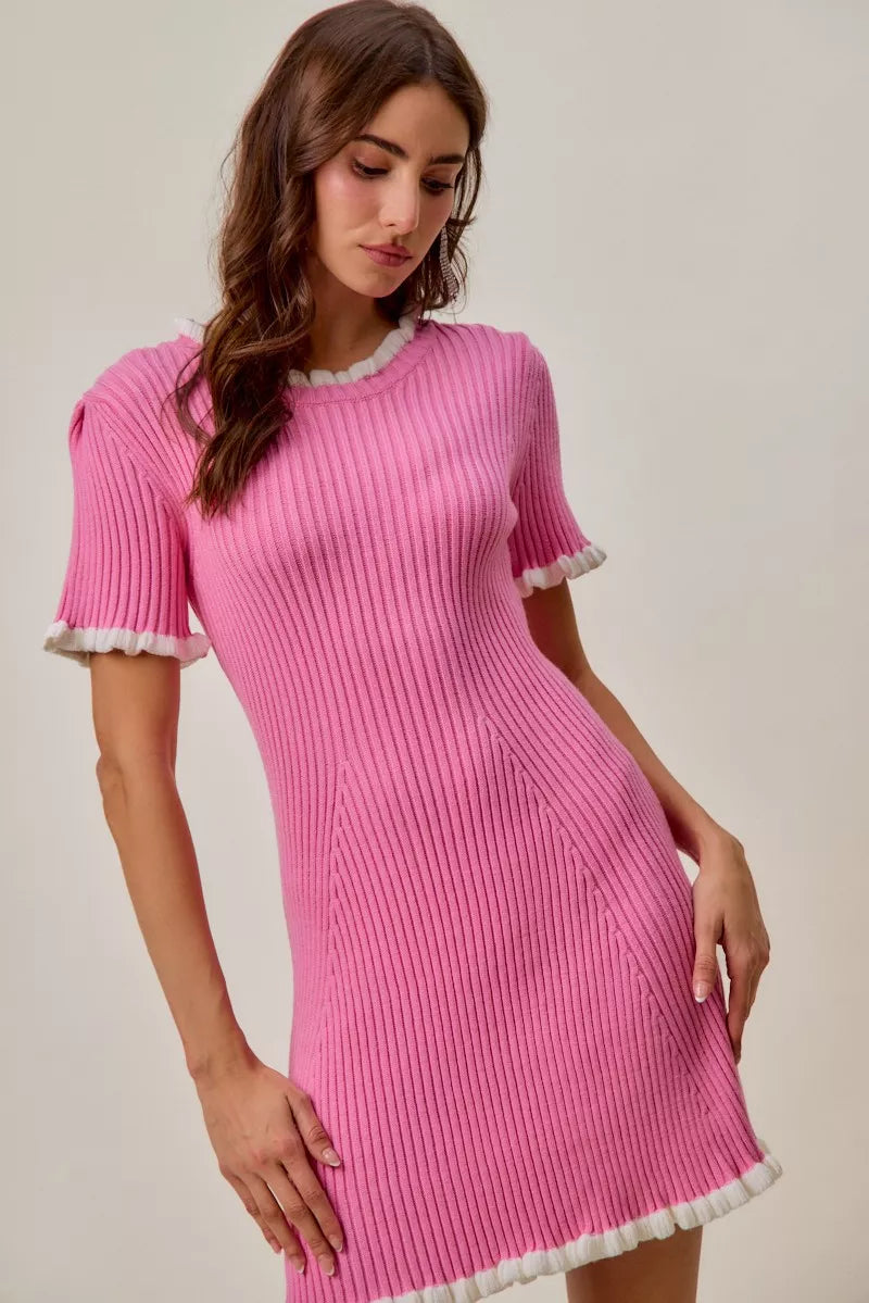 next to me knit dress pink Bell Sleeve Long Sleeve Sweater Mock Neck, Next To Me Knit Dress in Pink, Size M,