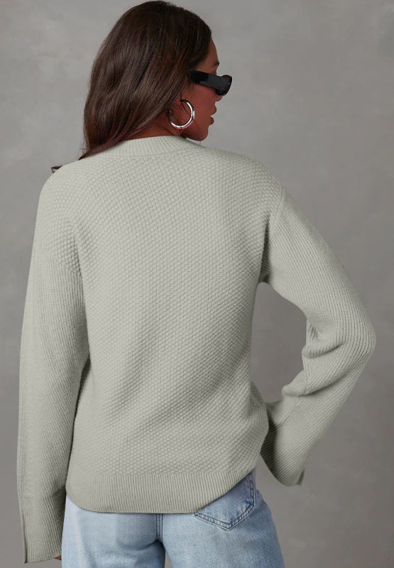 Hazel Blues® |  Slit Cuff Round Neck Long Sleeve Sweater