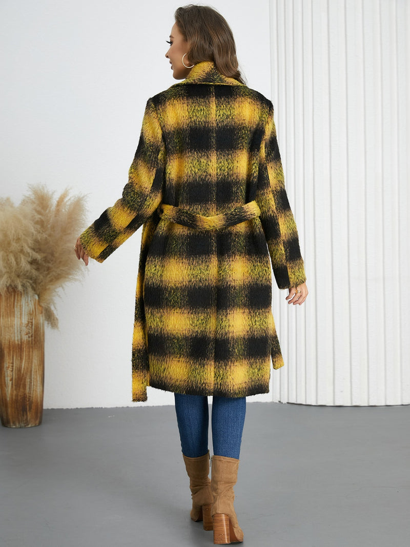 Hazel Blues® |  Plaid Tie Waist Long Sleeve Coat