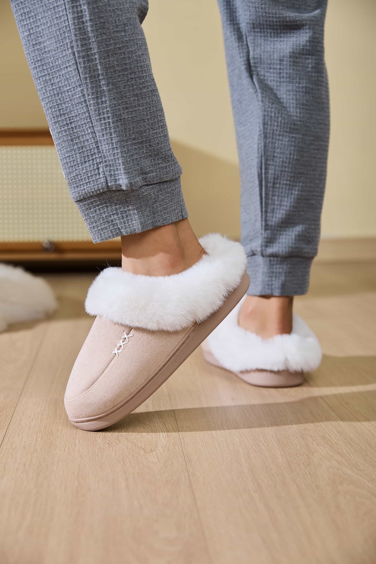 Hazel Blues® |  Fluff Trim Round Toe Flat Slippers