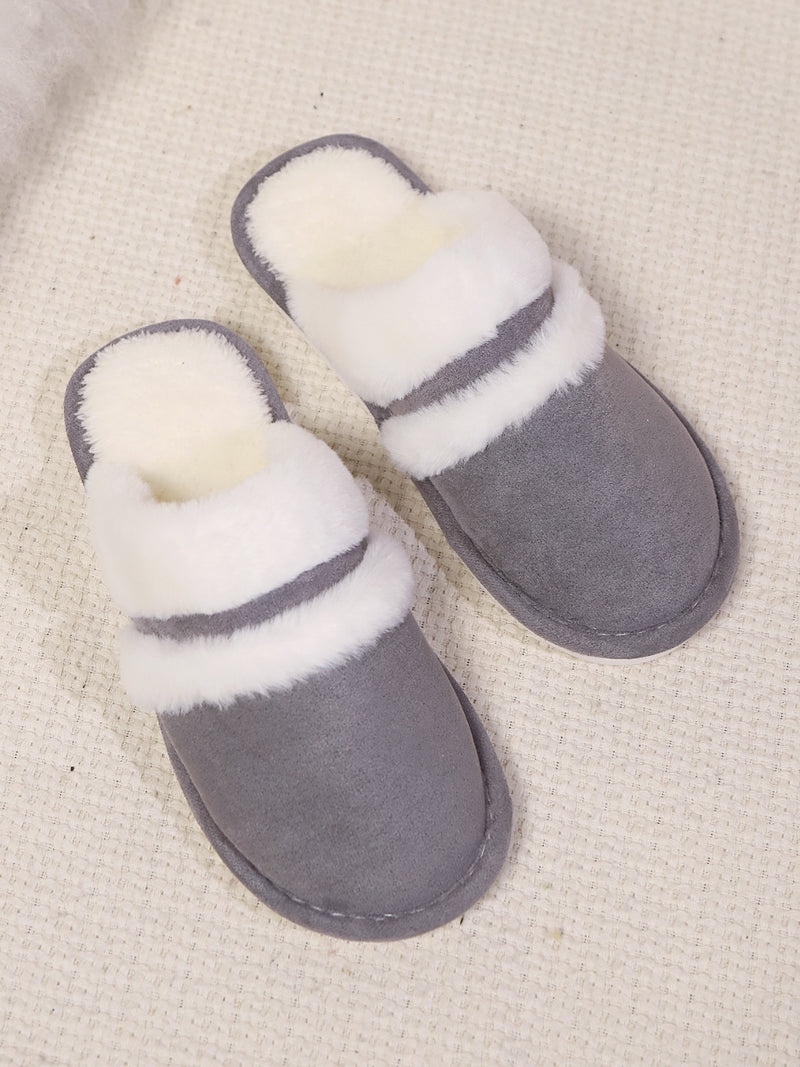 Hazel Blues® |  Contrast Faux Fur Round Toe Slippers