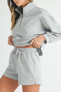 Hazel Blues® |  Half Zip Long Sleeve Top and Drawstring Shorts Set