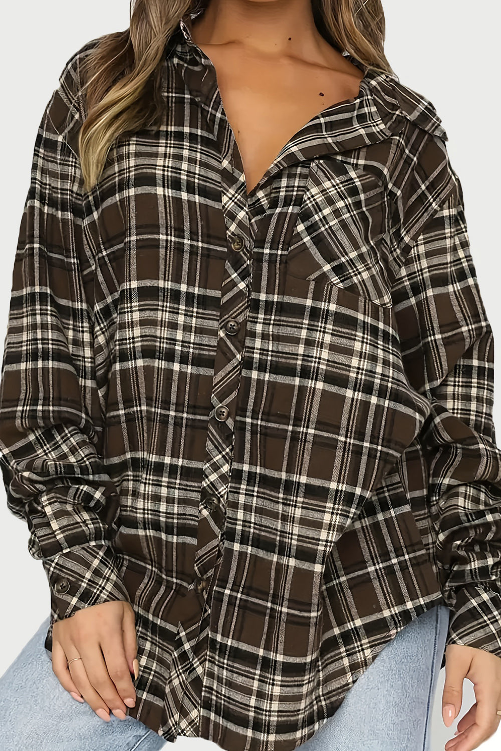 Hazel Blues® |  Plaid Collared Neck Long Sleeve Shirt