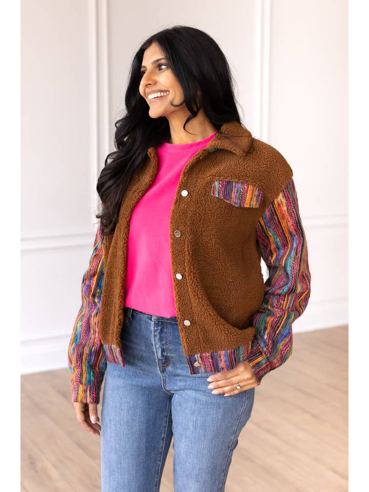 Hazel Blues® |  Brown Sherpa with Multi-Colored Sleeves