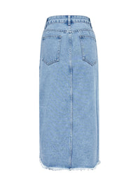 Hazel Blues® |  Raw Hem Slit Midi Denim Skirt