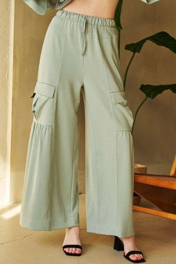 Hazel Blues® |  Davi & Dani Drawstring Ruched Detail Wide Leg Pants