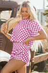 Hazel Blues® |  Brown Checkerboard T Shirt and High Waist Skorts 2 Piece Outfit