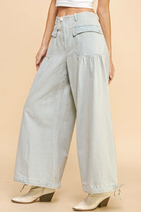 Hazel Blues® |  Davi & Dani Drawstring Hem Wide Leg Mid Rise Jeans