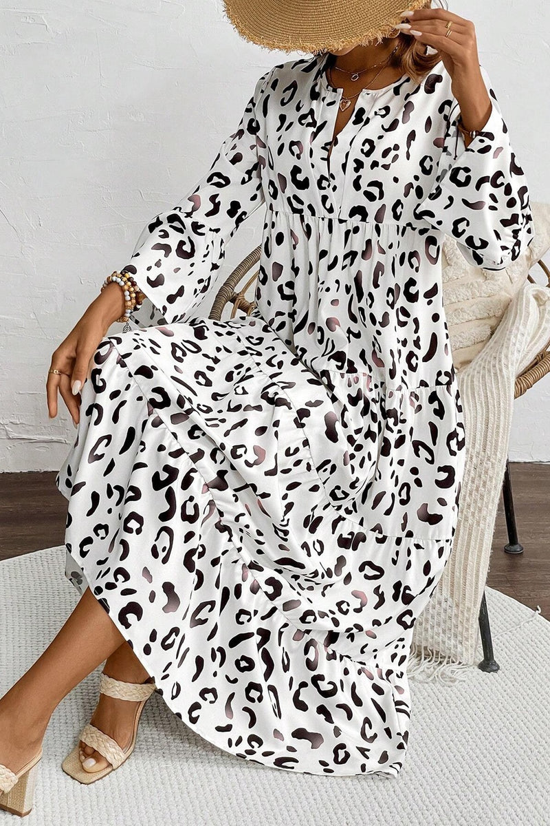 Hazel Blues® |  Leopard Notched Long Sleeve Dress