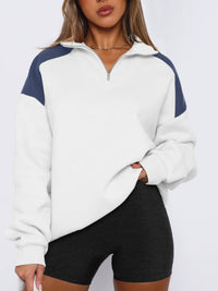 Hazel Blues® |  Contrast Quarter Zip Long Sleeve Sweatshirt