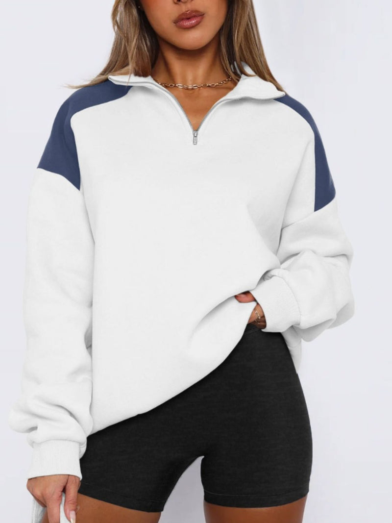 Hazel Blues® |  Contrast Quarter Zip Long Sleeve Sweatshirt