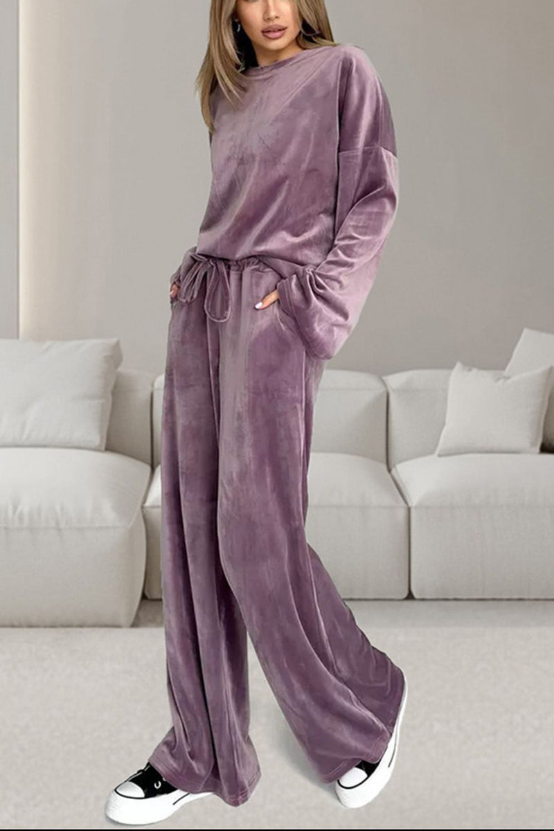 Hazel Blues® |  Buttery-Soft Round Neck Long Sleeve Top and Drawstring Pants Set