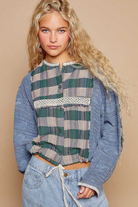 Hazel Blues® |  POL Round Neck Long Sleeve Plaid Shirt